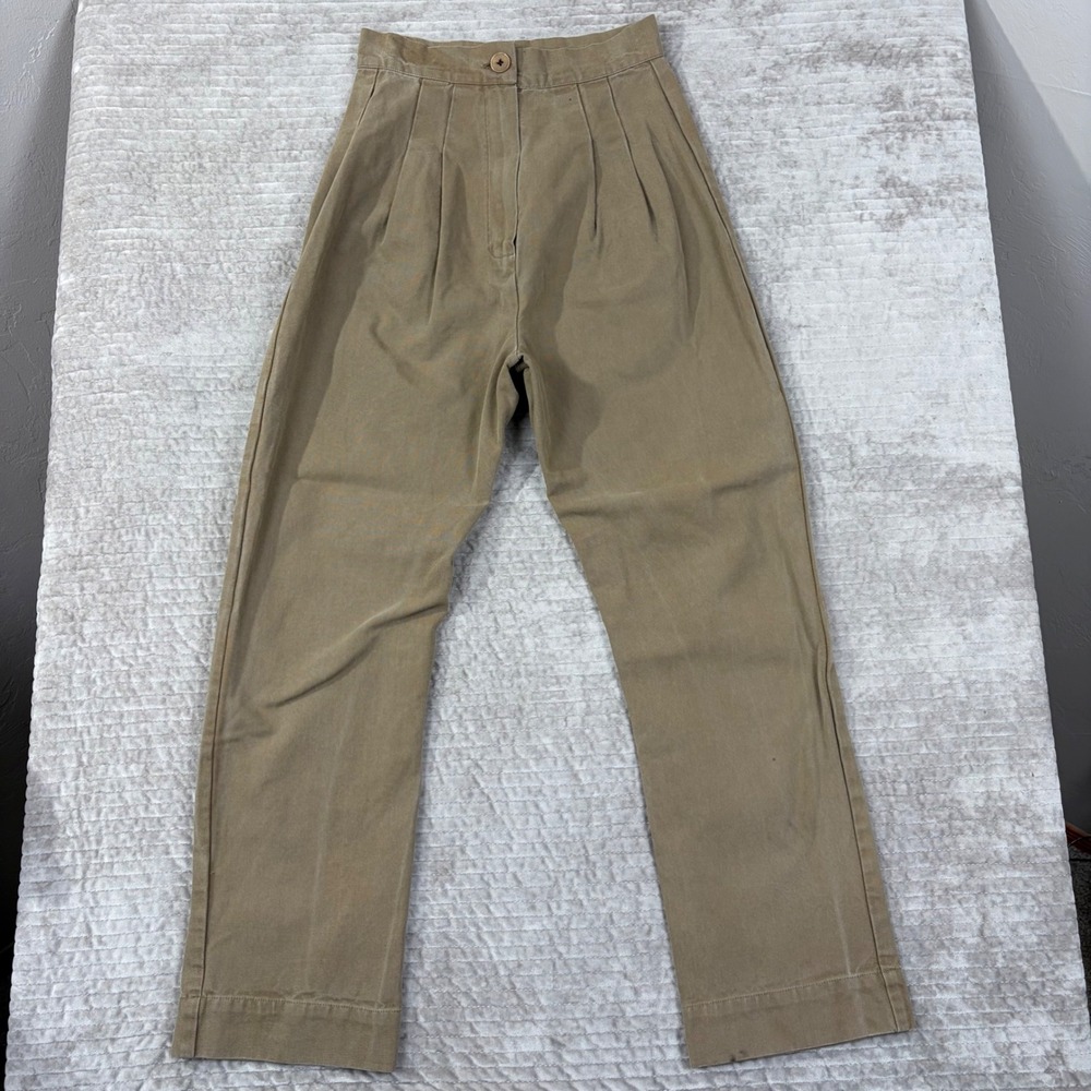 Ilana Kohn Tan Cotton Canvas High Waisted Pleated Tapered Pants Size 0 USA Made